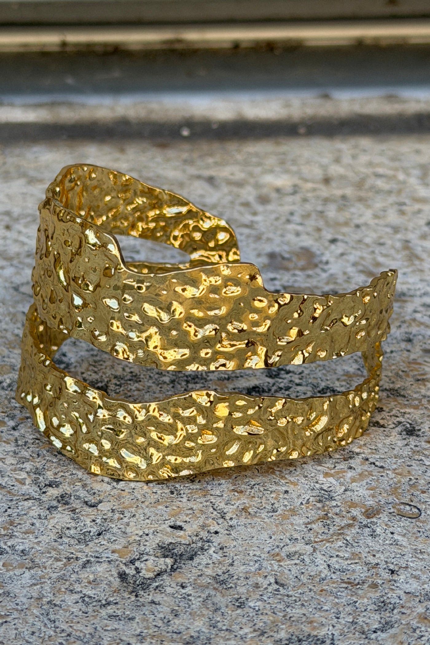 Goldtone Hammered Double Band Cuff

