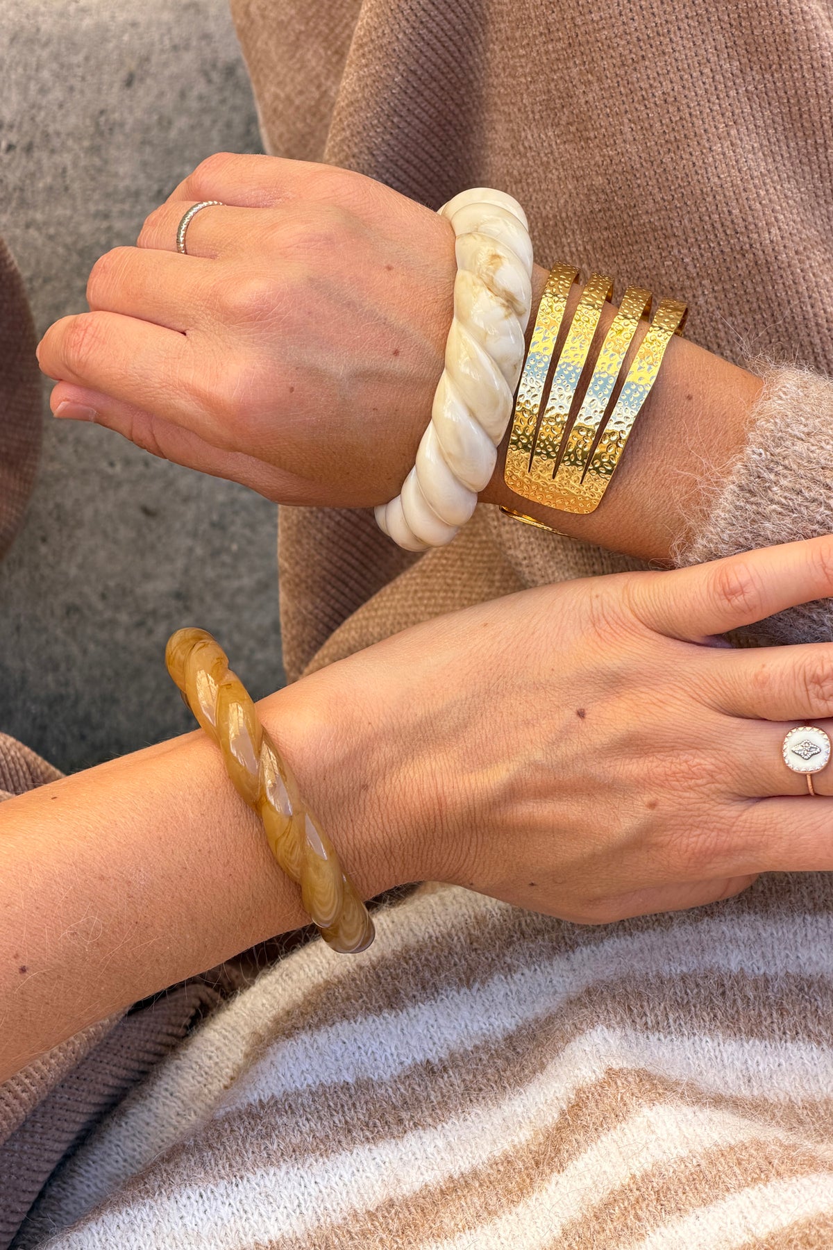 Golden Hammered Four Band Cuff