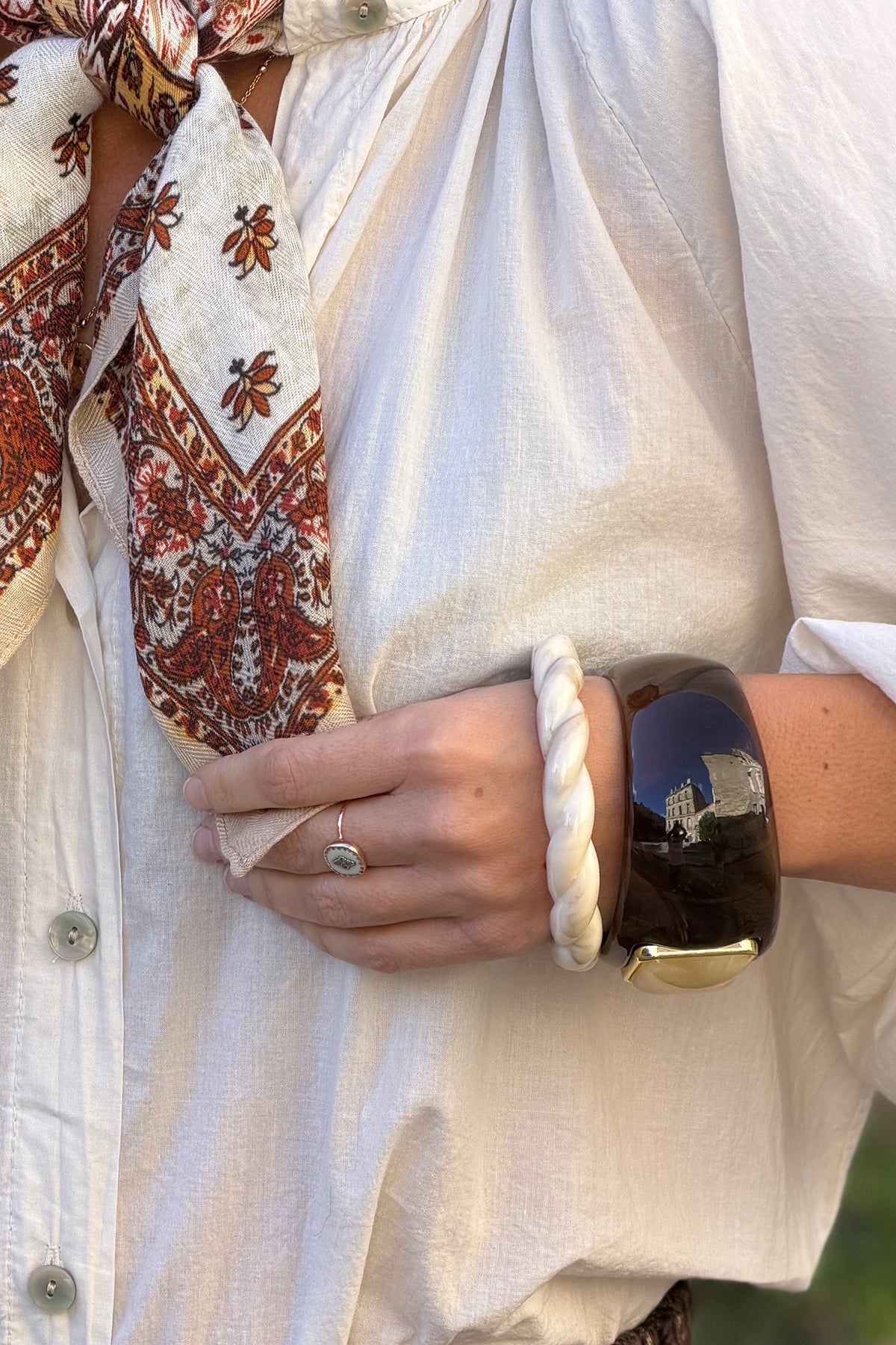 Mocha Brown Lucite Bangle with Statement Stone
