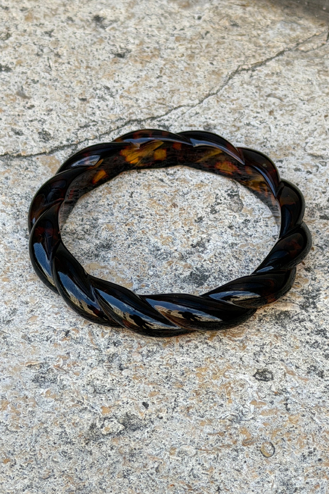 Dark Brown Tortoise Twisted Resin Bangle