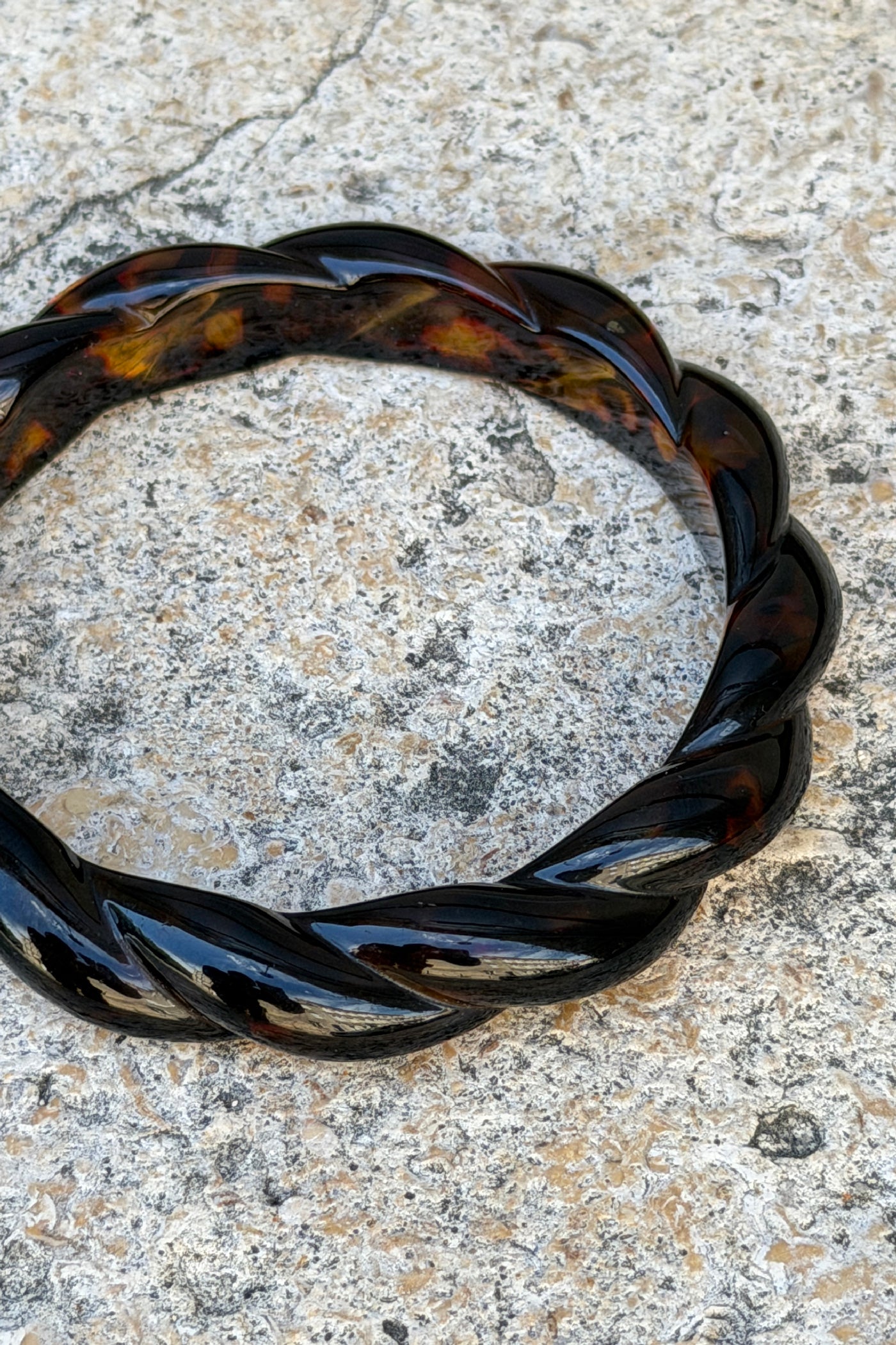 Dark Brown Tortoise Twisted Resin Bangle