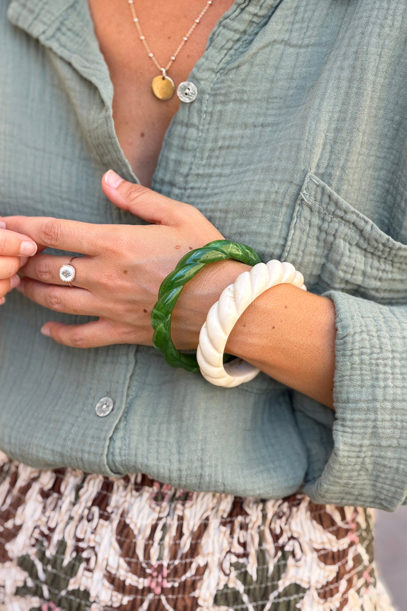 Green Twisted Resin Bangle