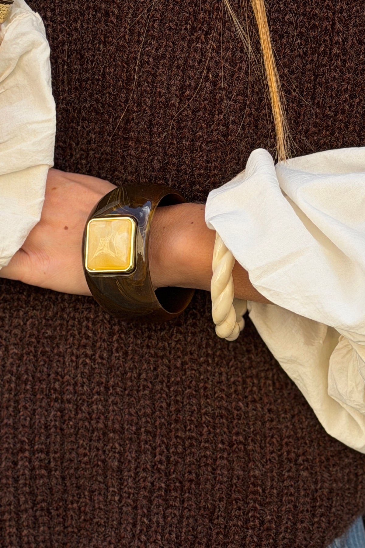Mocha Brown Lucite Bangle with Statement Stone
