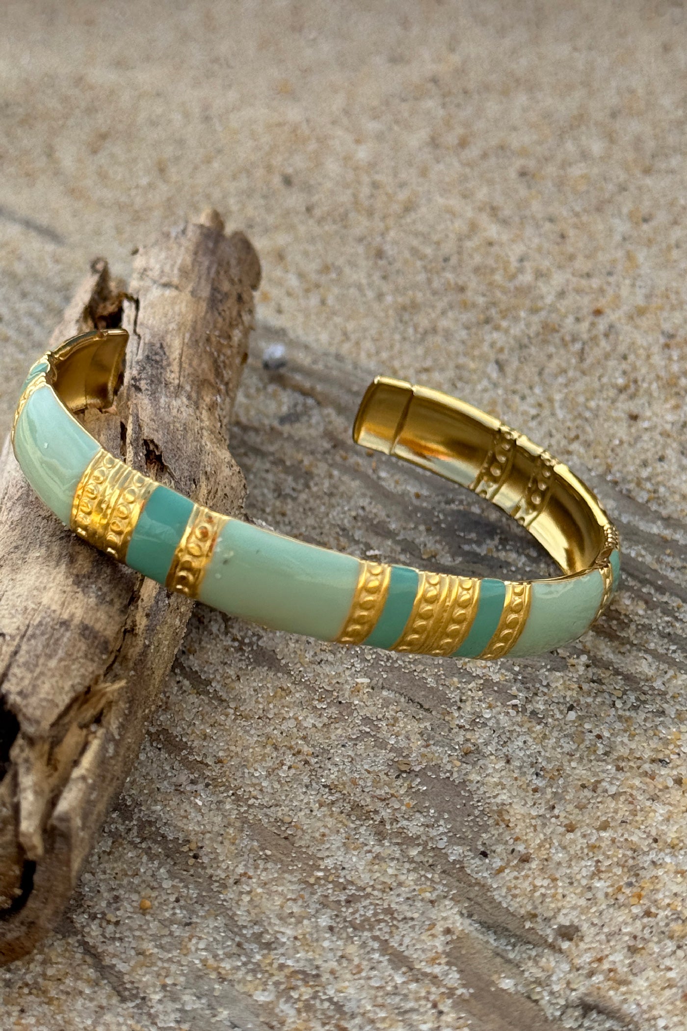 Turquoise and Golden Enamel Cuff Bracelet