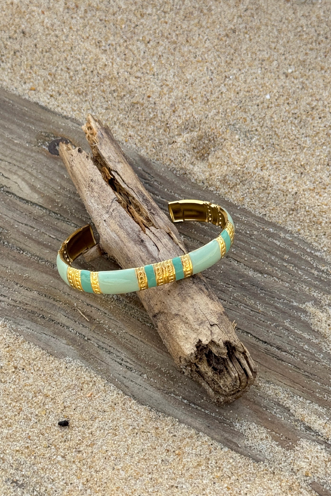 Turquoise and Golden Enamel Cuff Bracelet