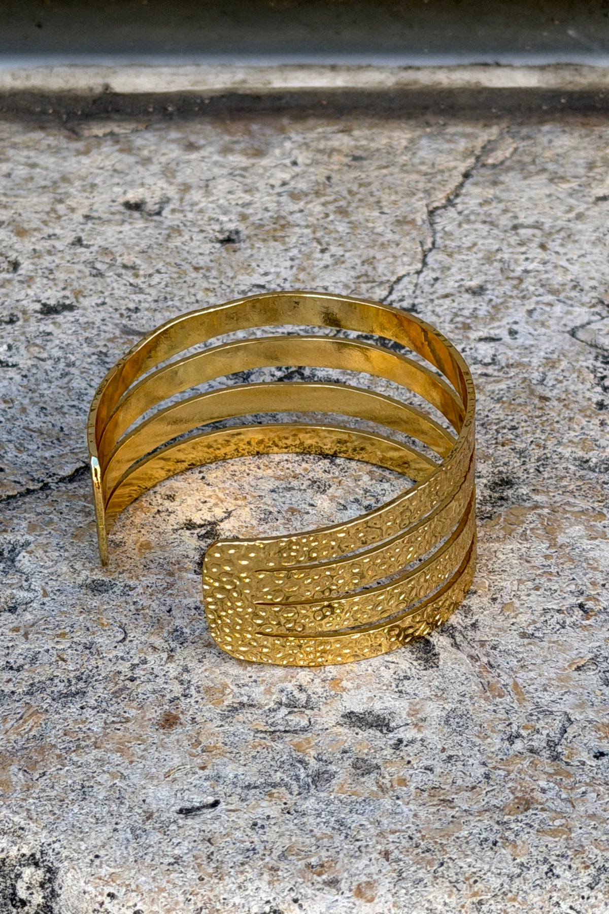 Golden Hammered Four Band Cuff