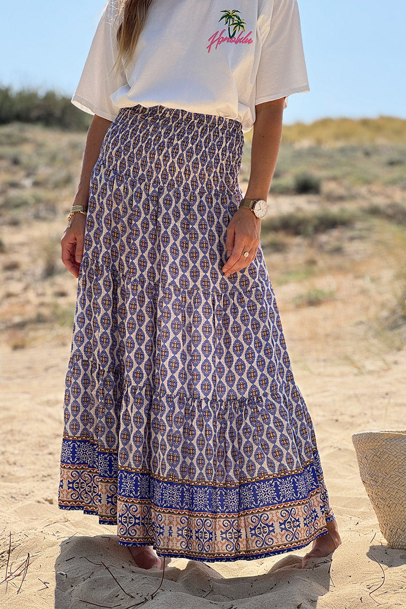 Royal blue Batik Print Boho Skirt
