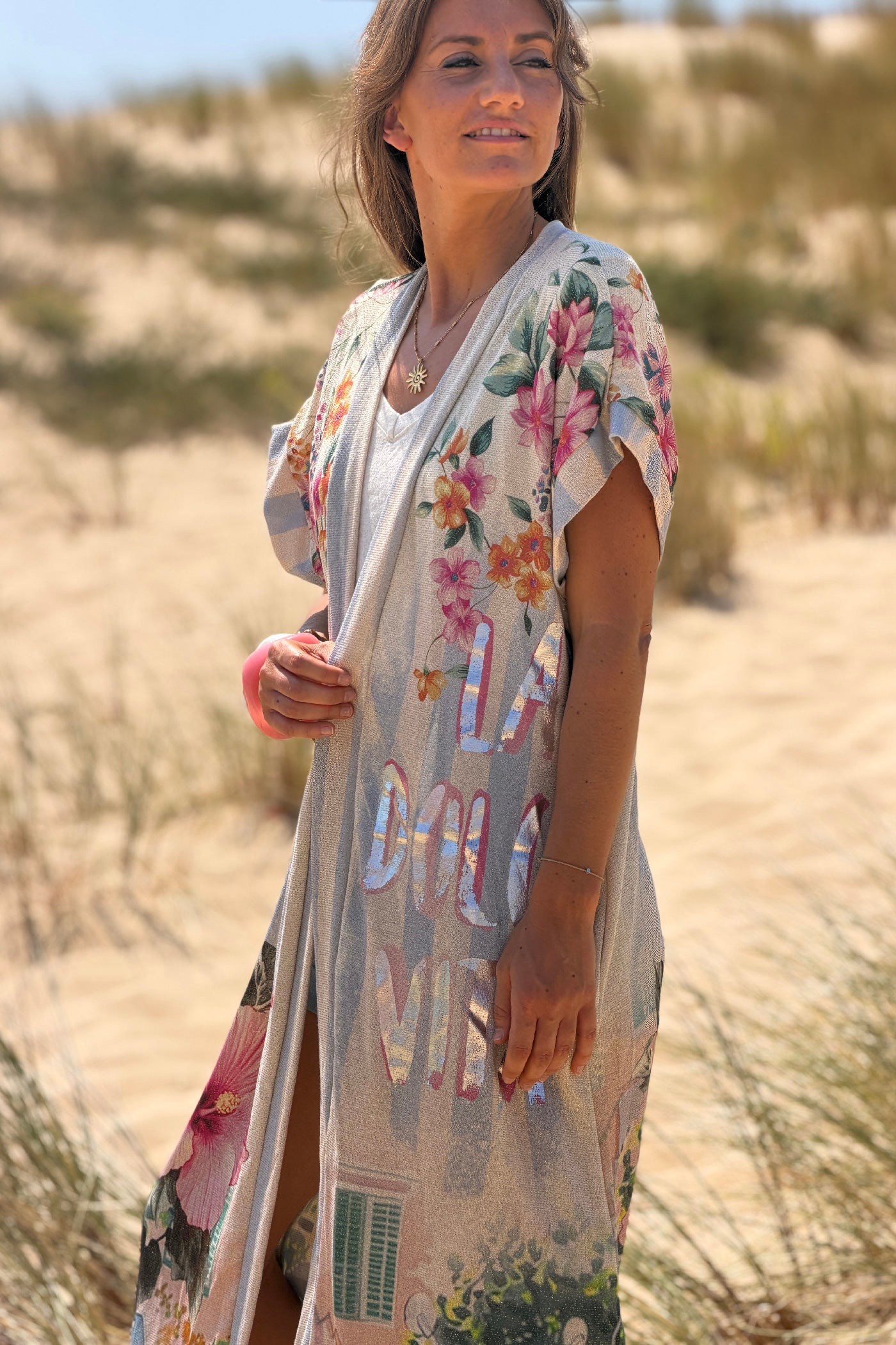 Pink Floral Dreams Glitter Knit Duster
