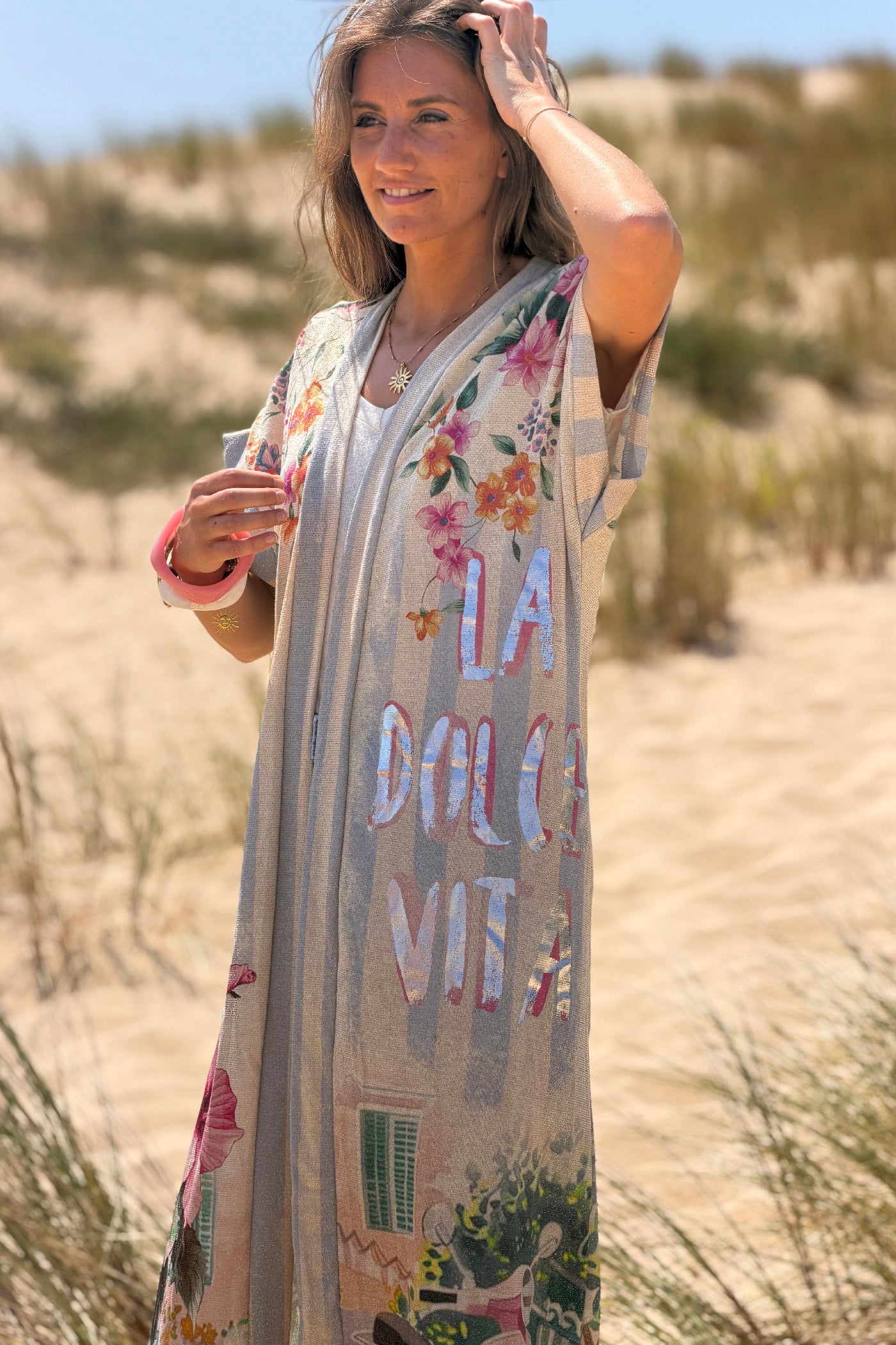 Pink Floral Dreams Glitter Knit Duster
