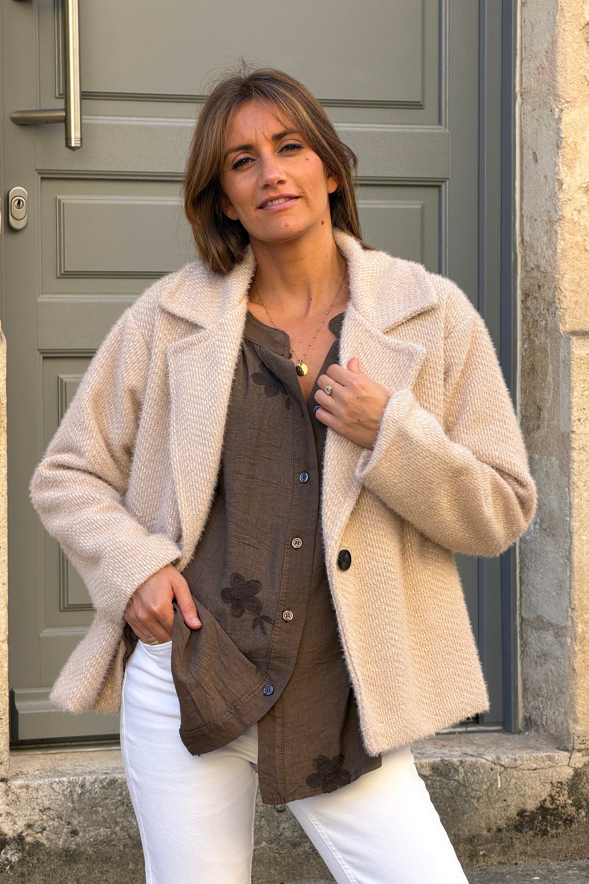 Cream Woven Peacoat