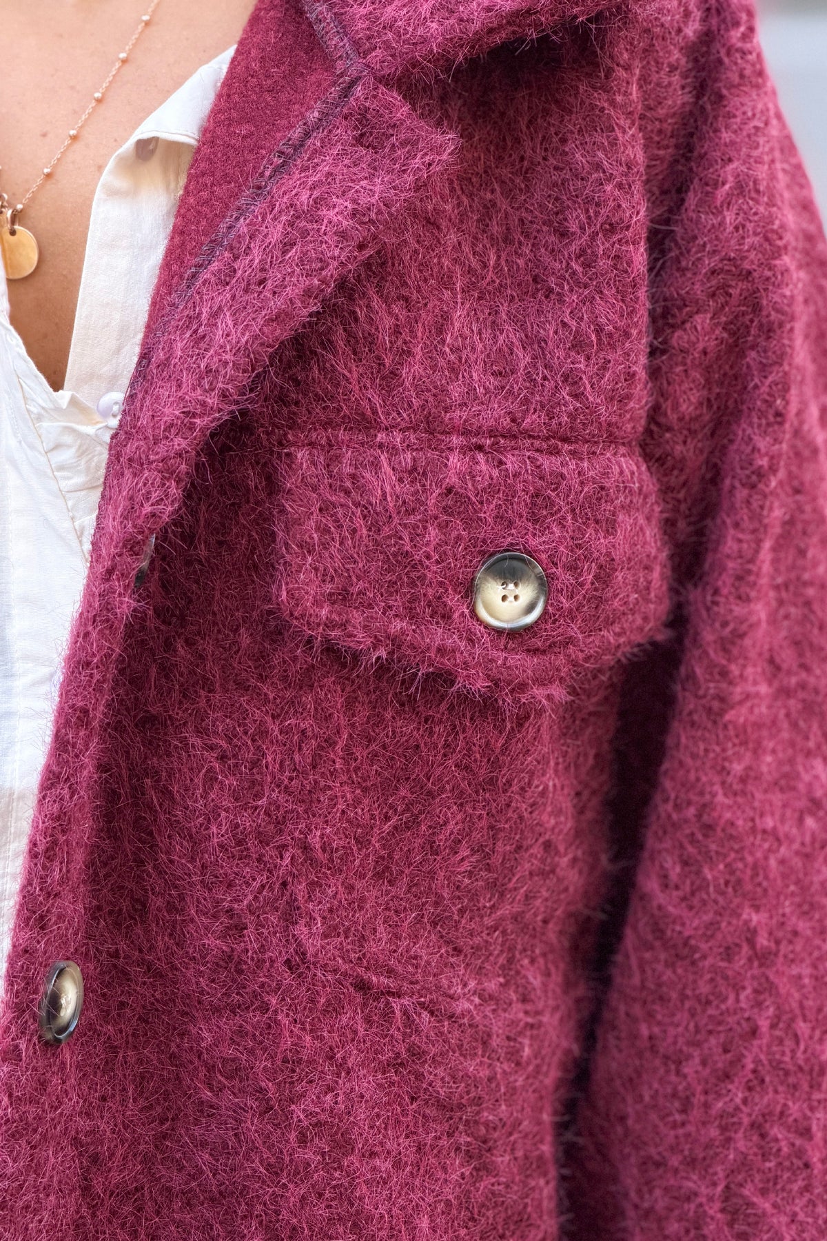 Burgundy Fuzzy Knit Sweater Coat