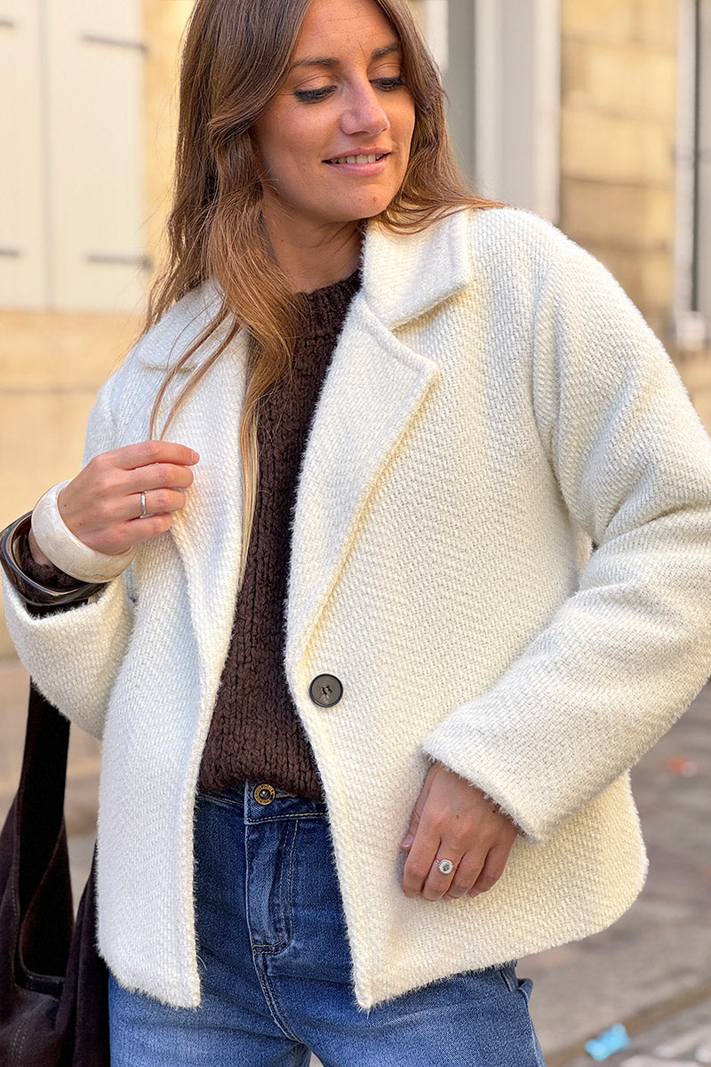Cream Herringbone Peacoat