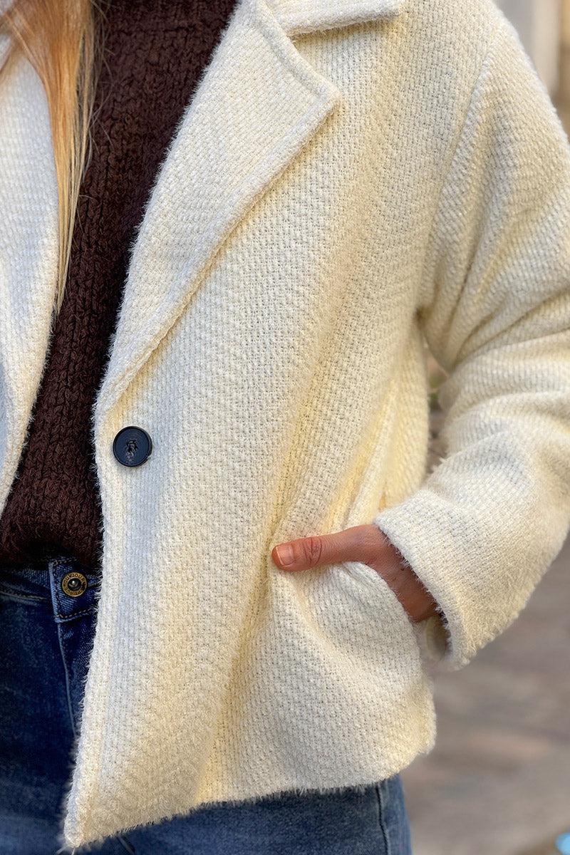 Cream Herringbone Peacoat