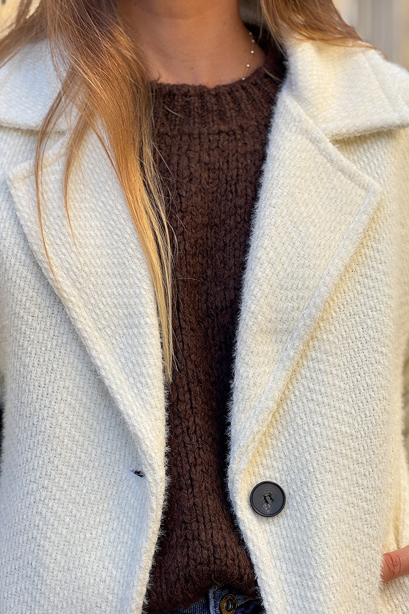 Cream Herringbone Peacoat