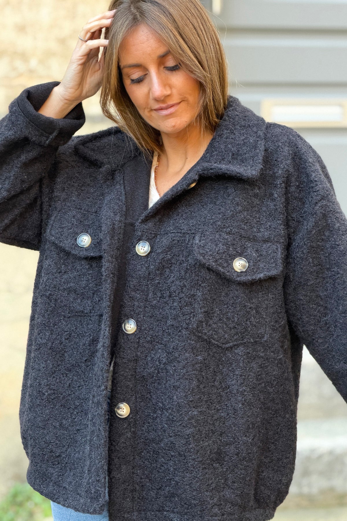 Black Fuzzy Knit Sweater Coat