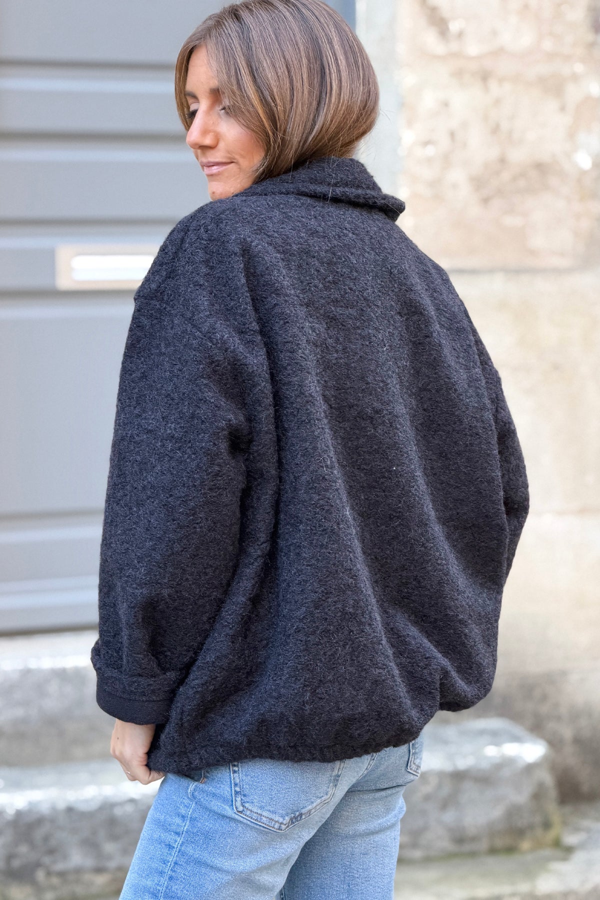 Black Fuzzy Knit Sweater Coat