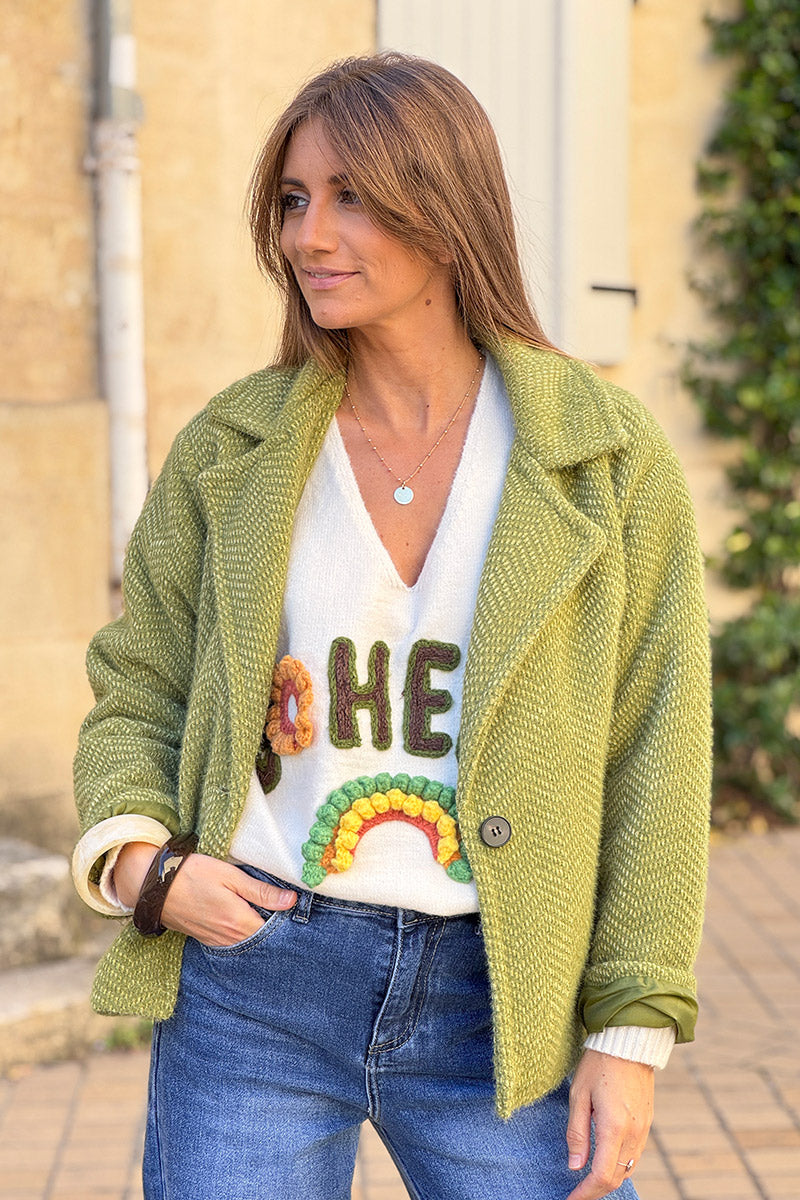 Lime Herringbone Peacoat
