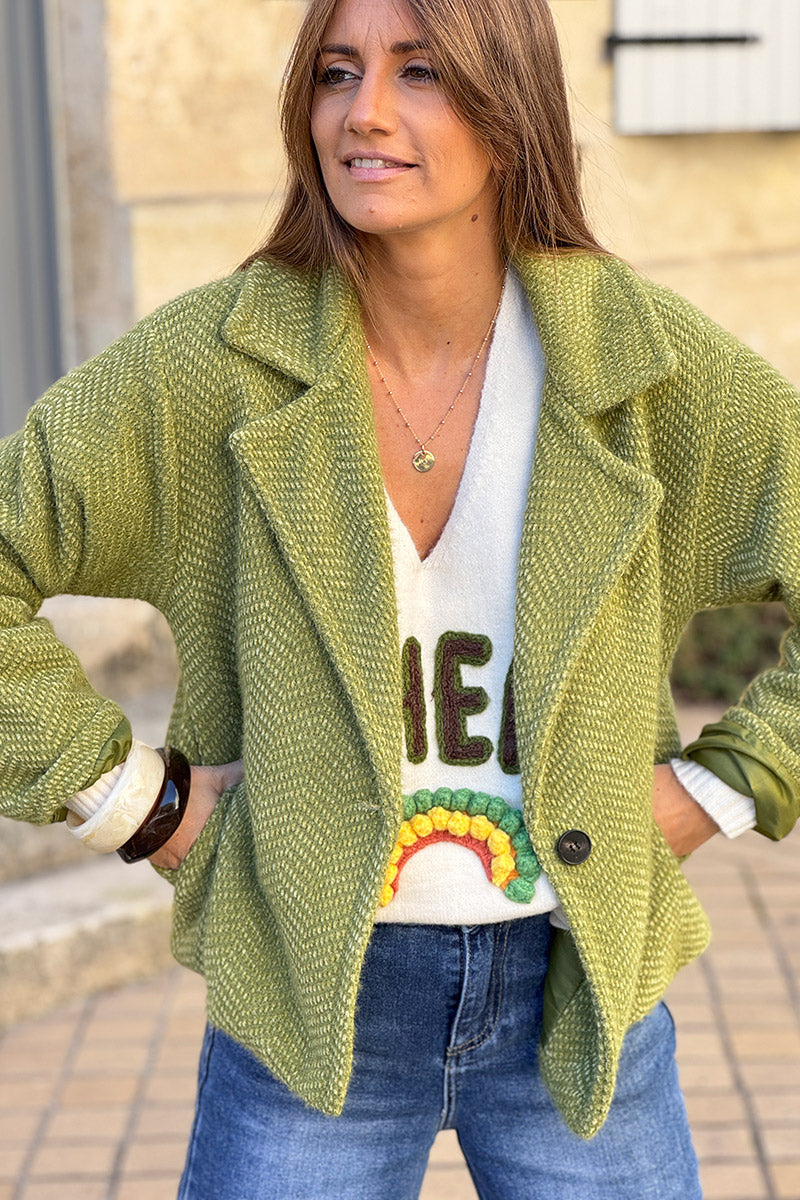 Lime Herringbone Peacoat
