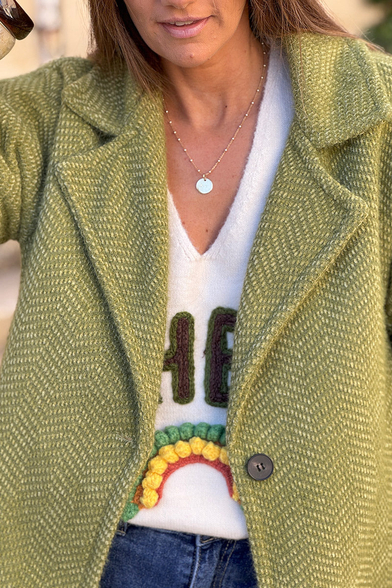 Lime Herringbone Peacoat