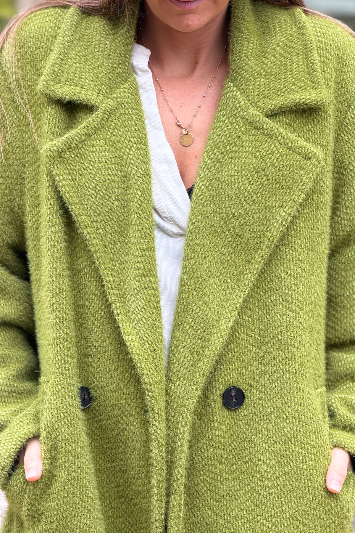 Moss Green Woven Peacoat