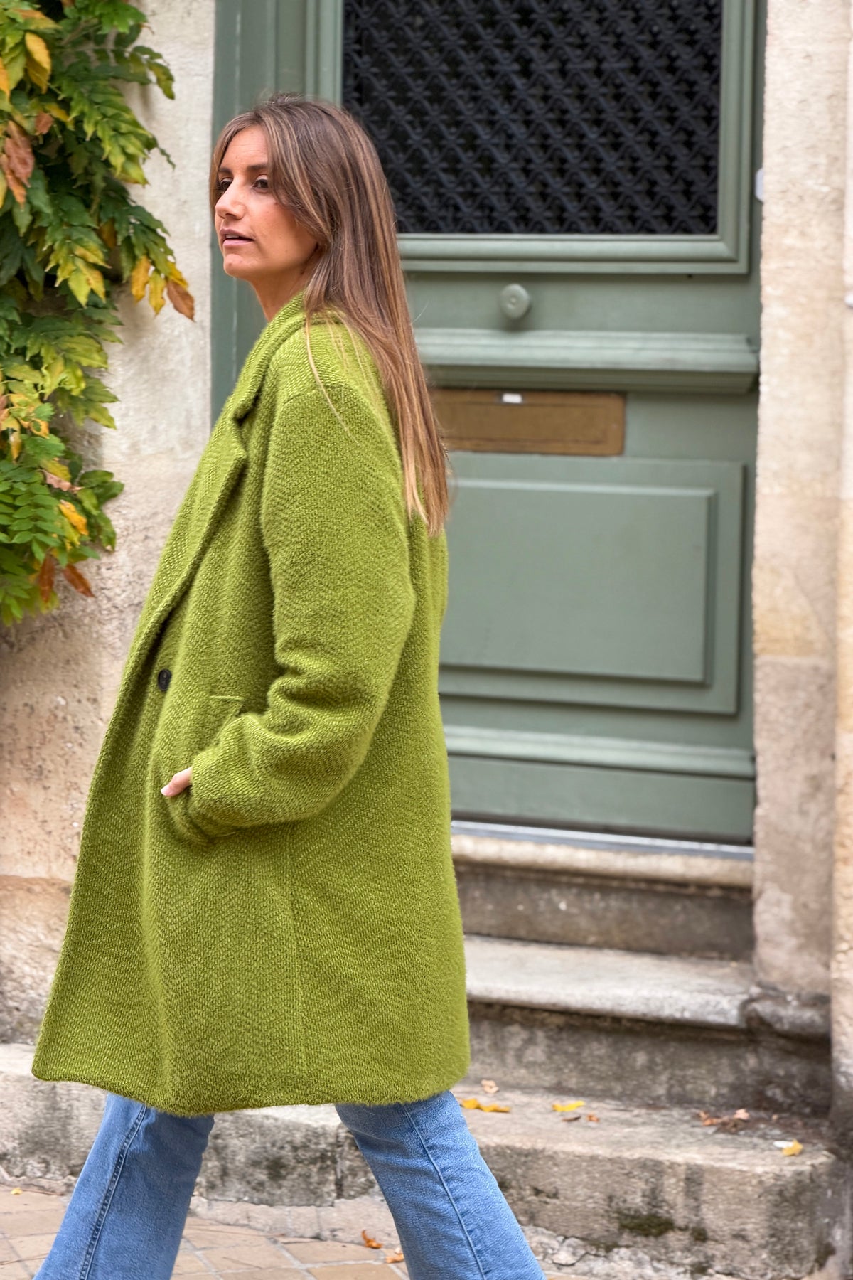 Moss Green Woven Peacoat