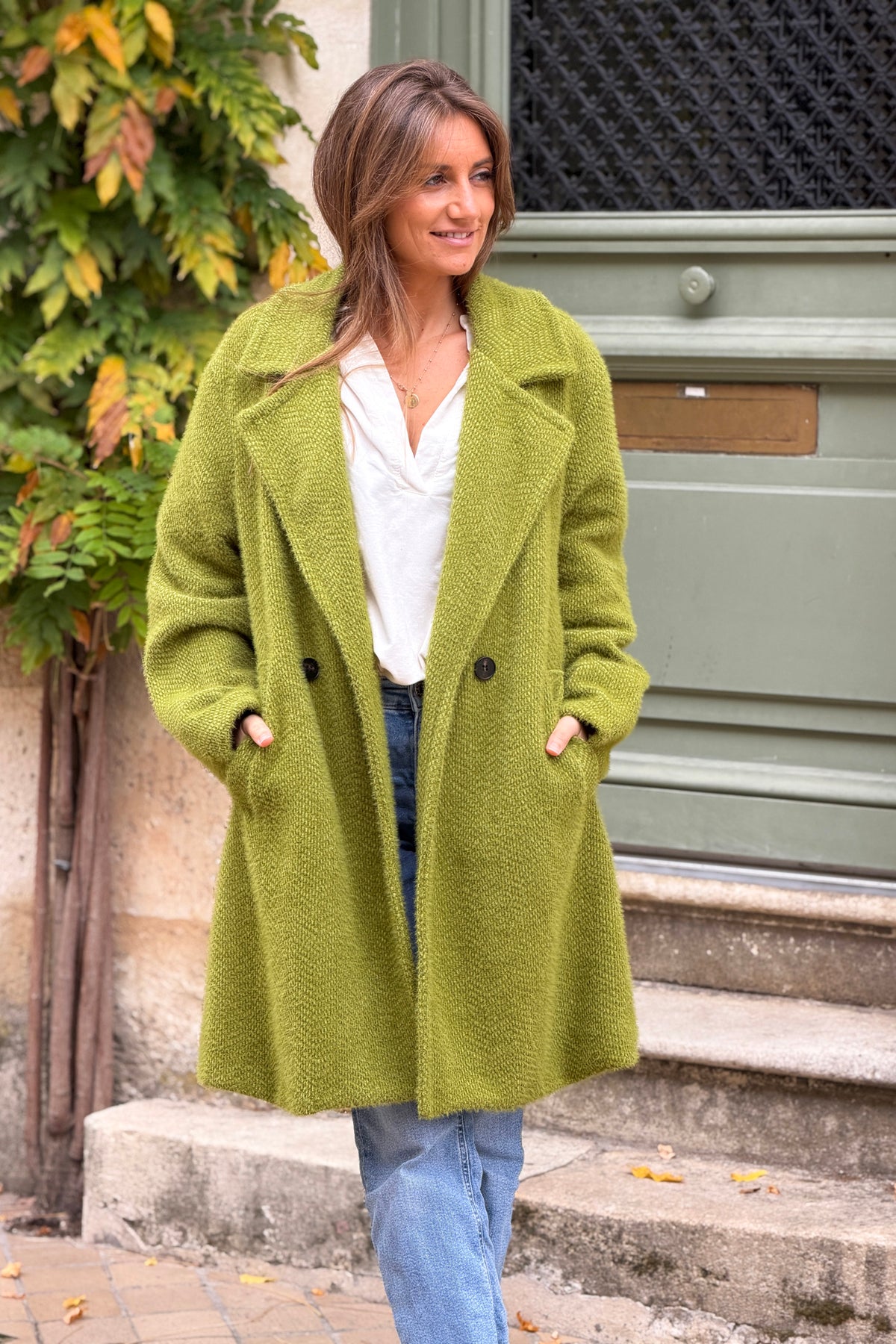 Moss Green Woven Peacoat