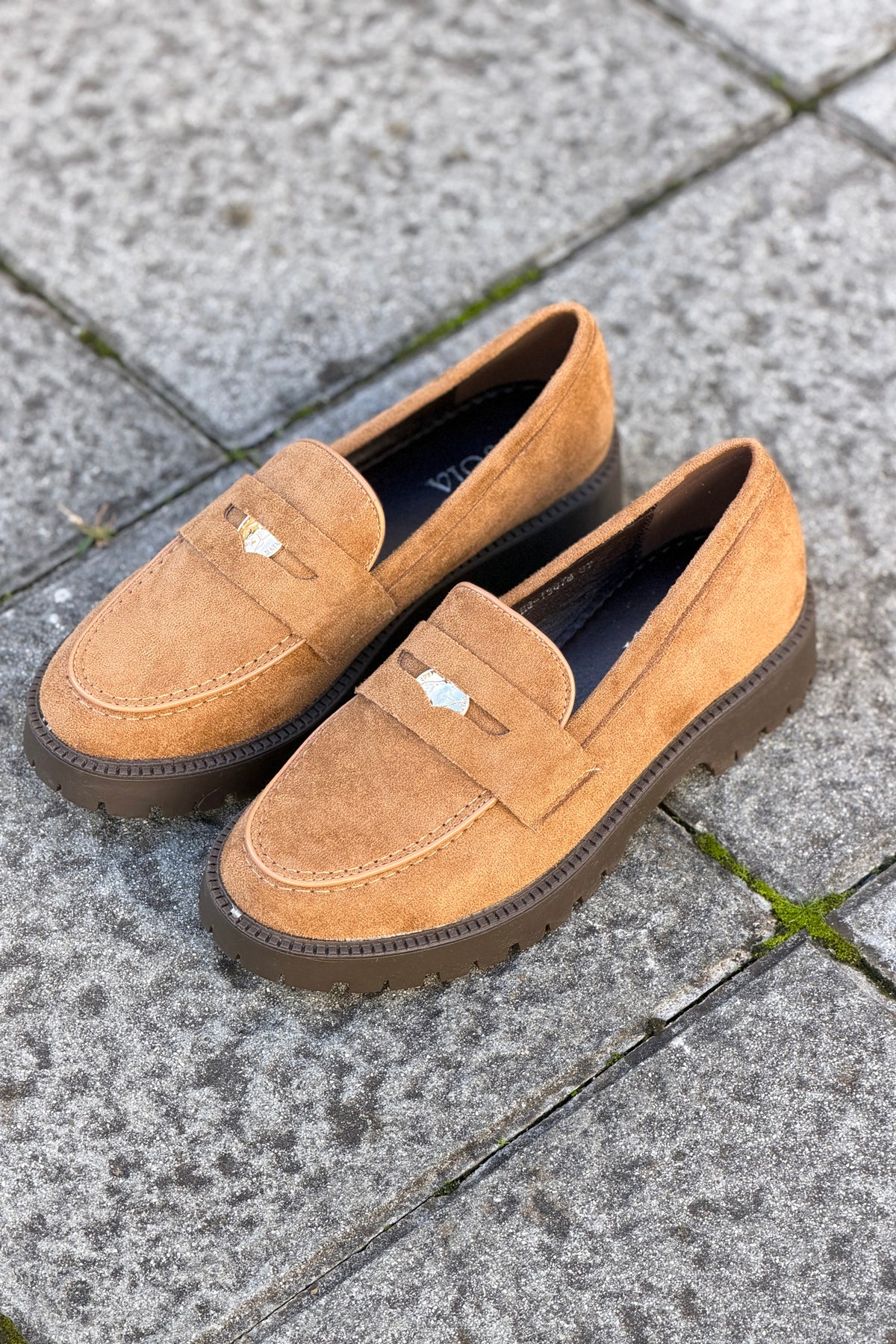 Camel Suedette Penny Loafers
