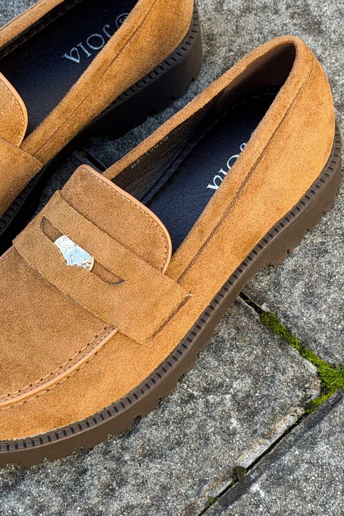 Camel Suedette Penny Loafers
