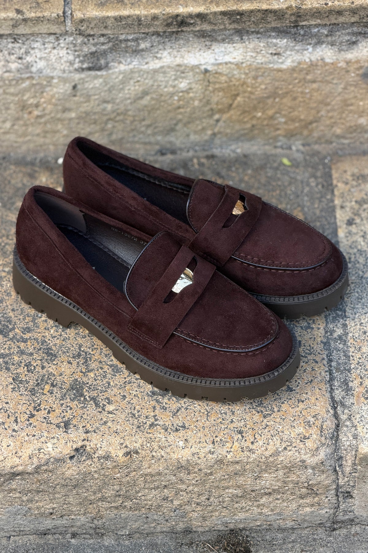 Brown Suedette Penny Loafers