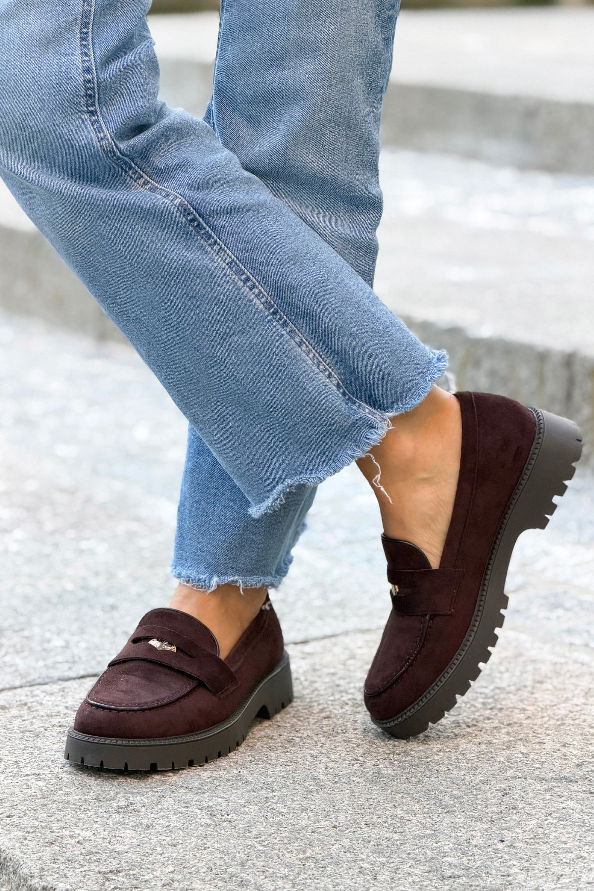 Brown Suedette Penny Loafers