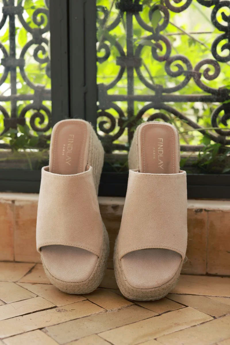 Taupe Sueded Wedge Espadrilles
