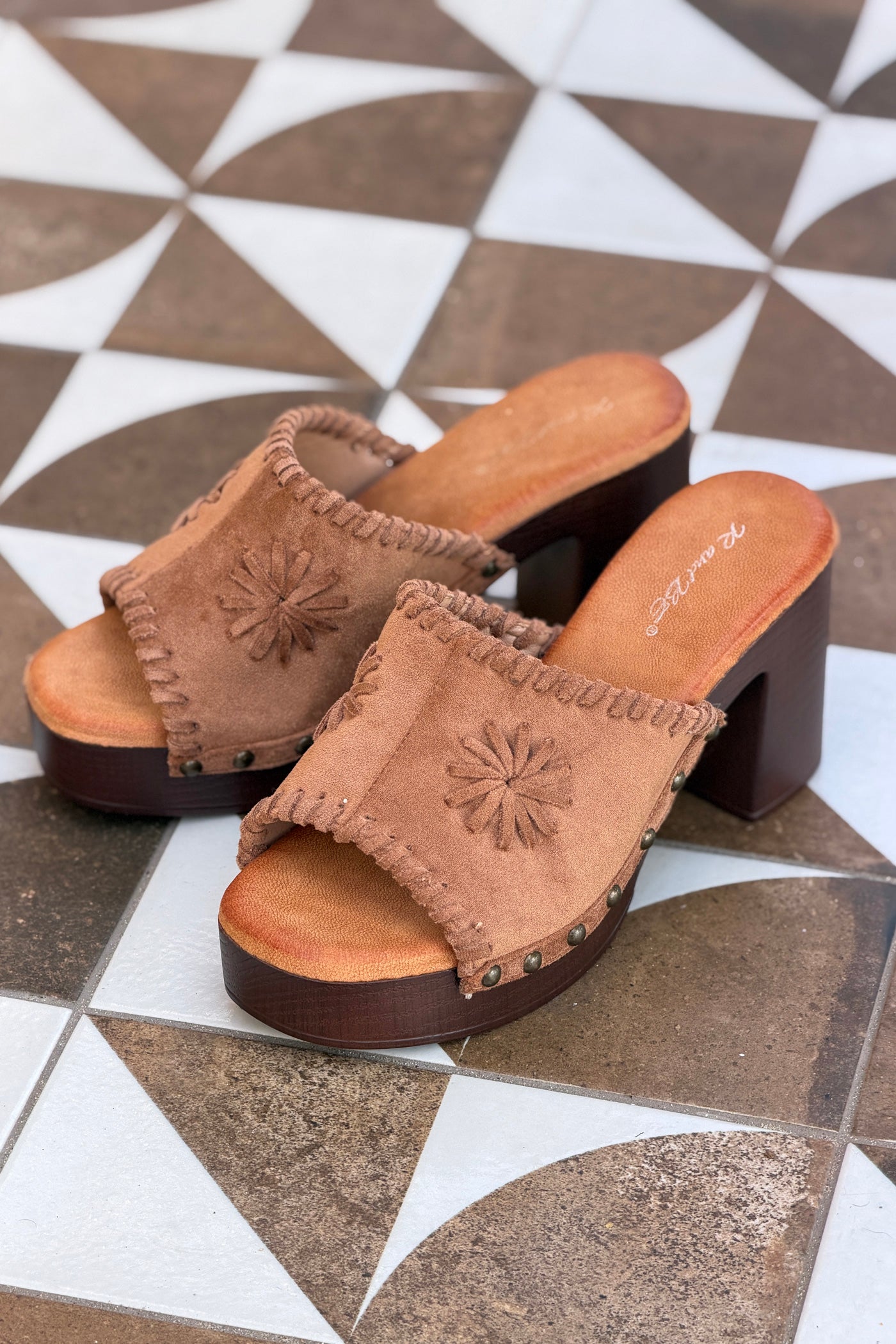 Beige Suedette Fringe Wrapped Mules