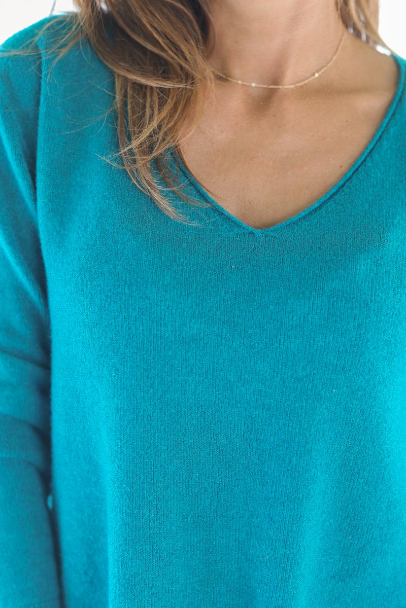 PULL BASIQUE TOUT DOUX SANS COUTURE LONG DERRIERE VERT CANARD D001 (1)