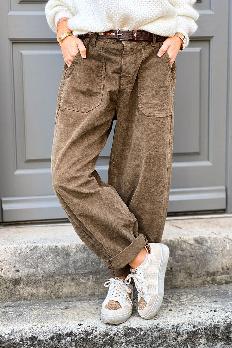 Camel Corduroy Carpenter Pants with Belt