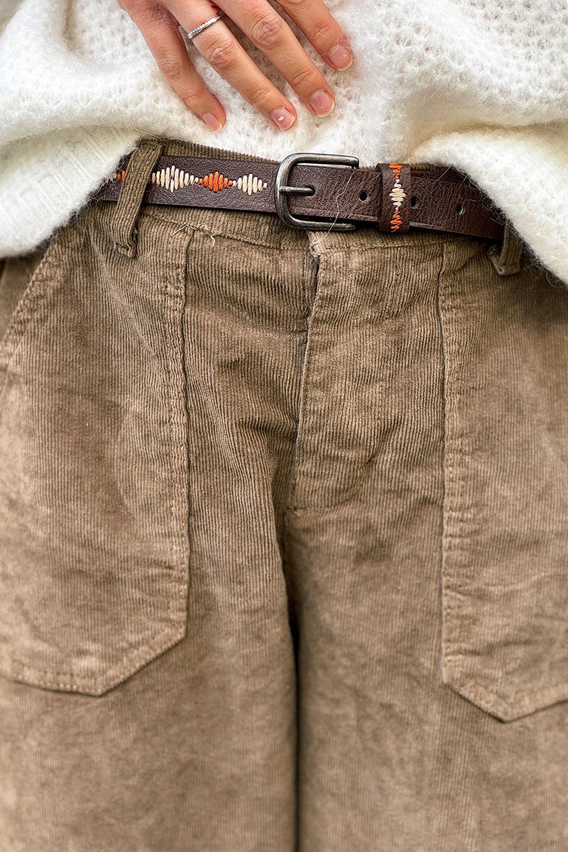 Camel Corduroy Carpenter Pants with Belt