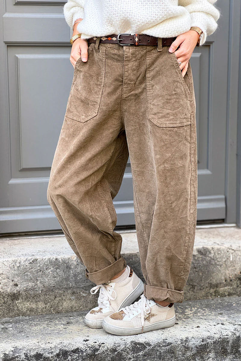 Camel Corduroy Carpenter Pants with Belt