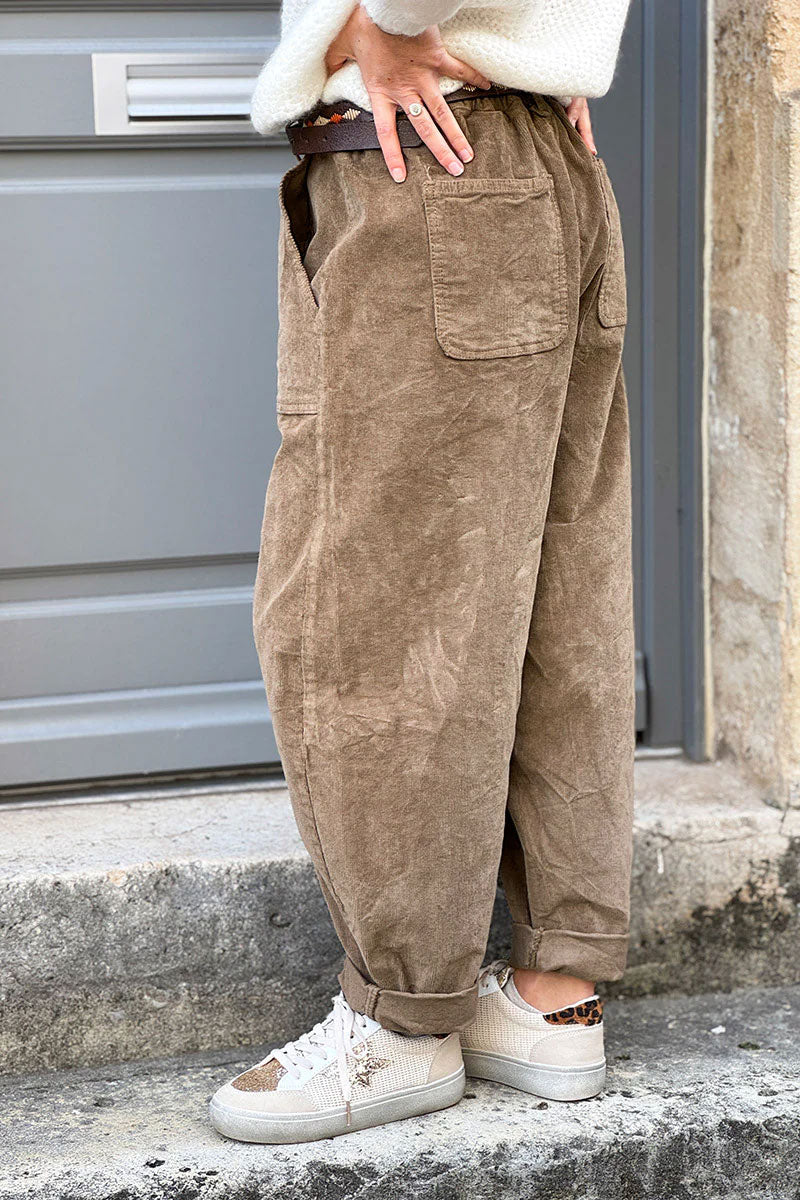 Camel Corduroy Carpenter Pants with Belt