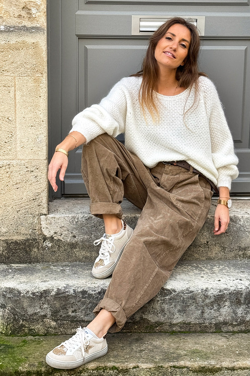 Camel Corduroy Carpenter Pants with Belt