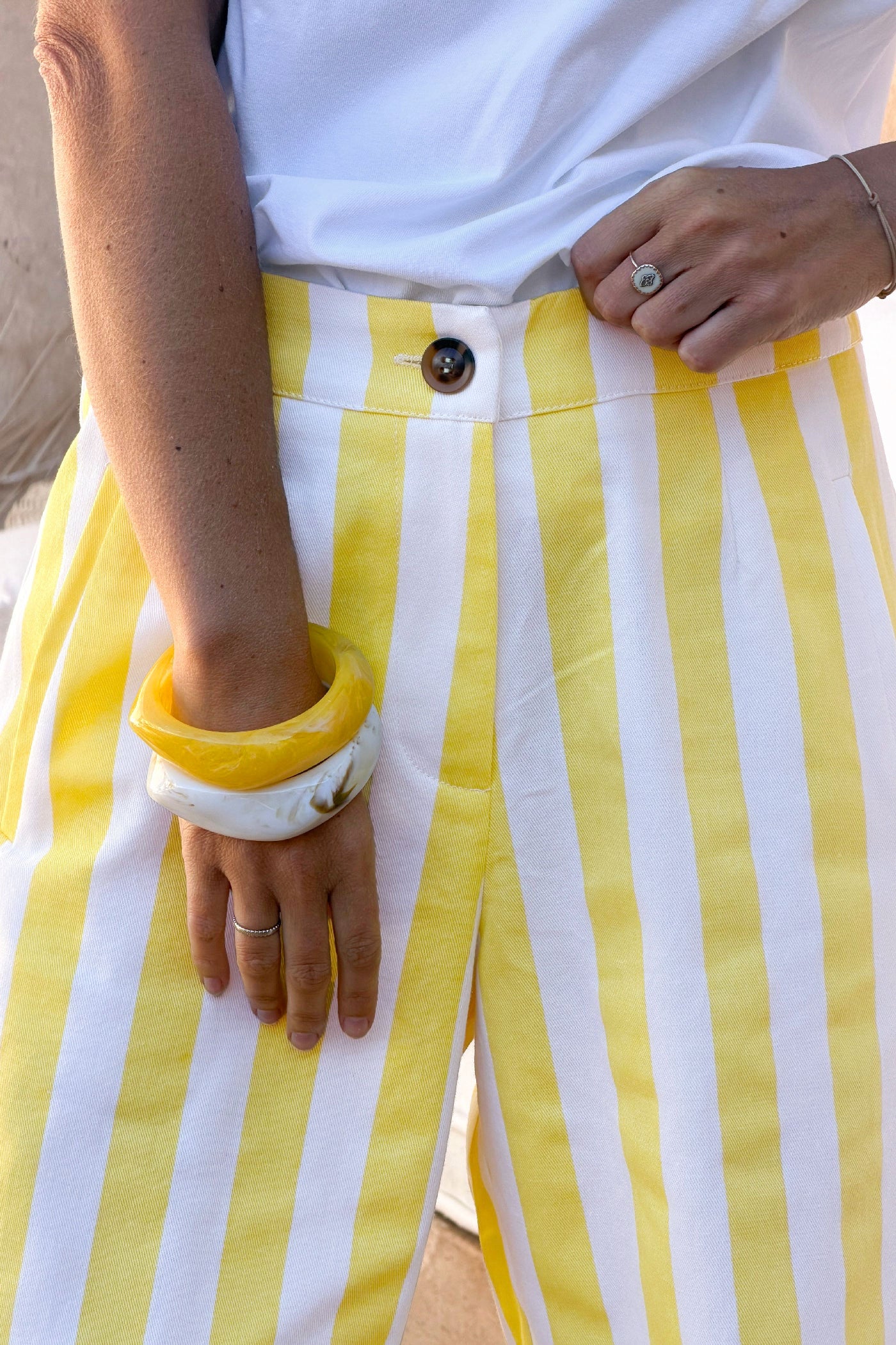 Yellow Cabana Stripe Poplin Trousers