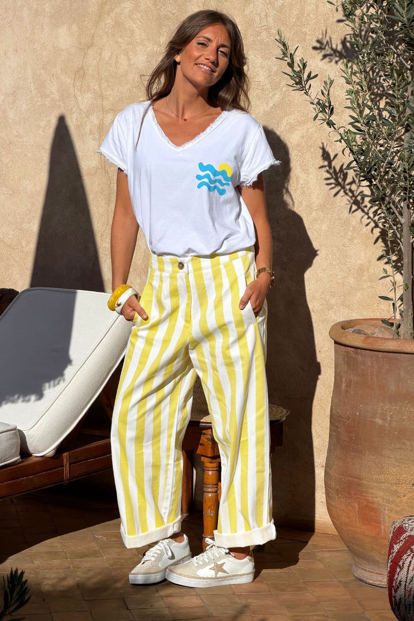Yellow Cabana Stripe Poplin Trousers