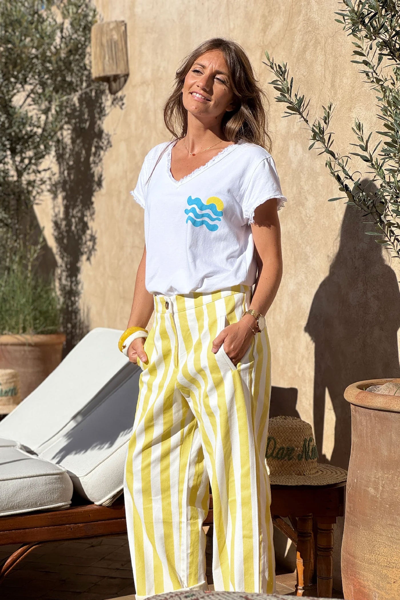 Yellow Cabana Stripe Poplin Trousers