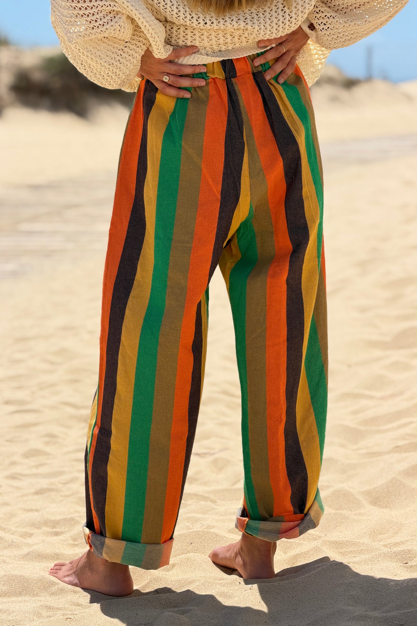 Yellow Colorblock Striped Beach Pants
