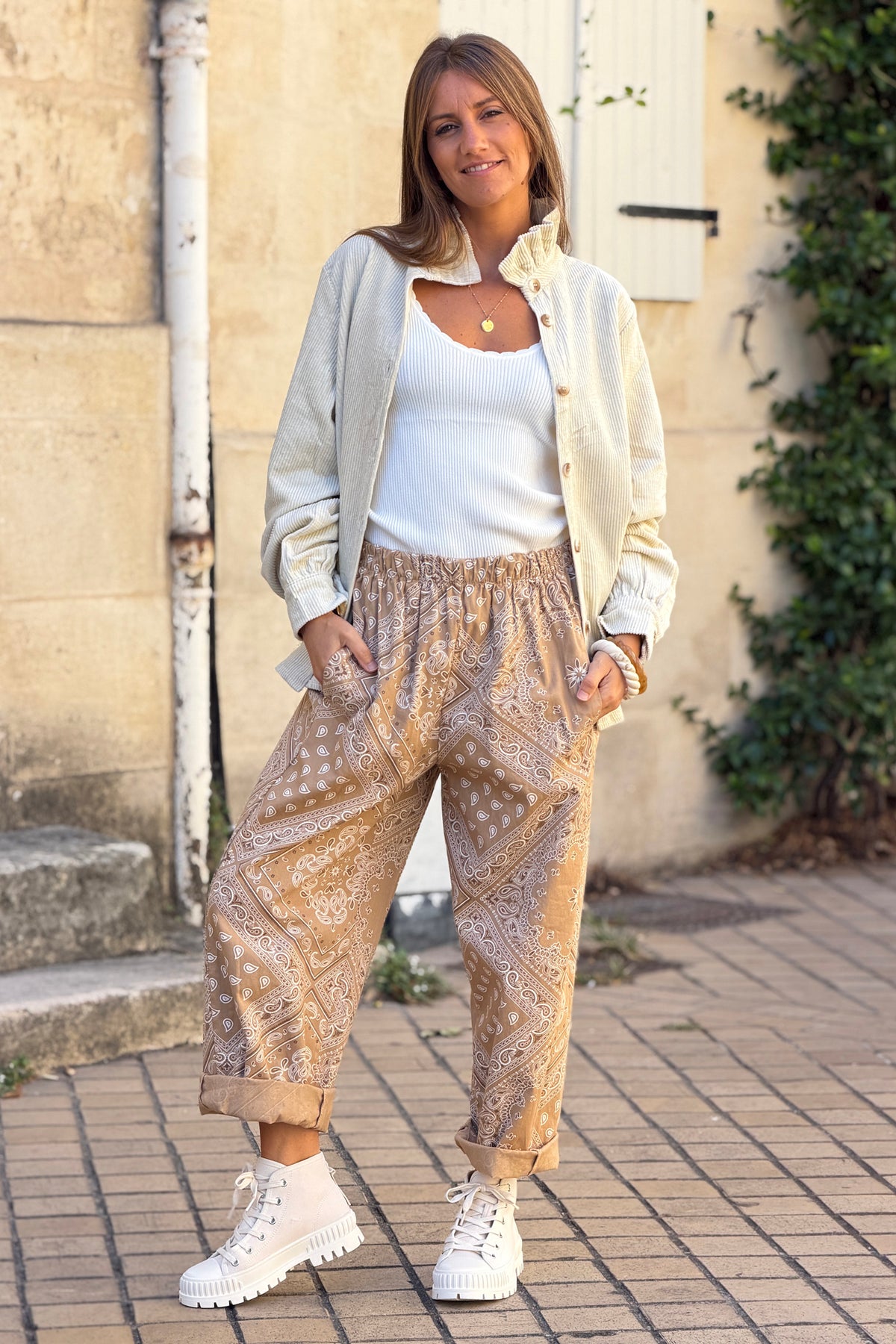 Taupe Handkerchief Print Lounge Pants