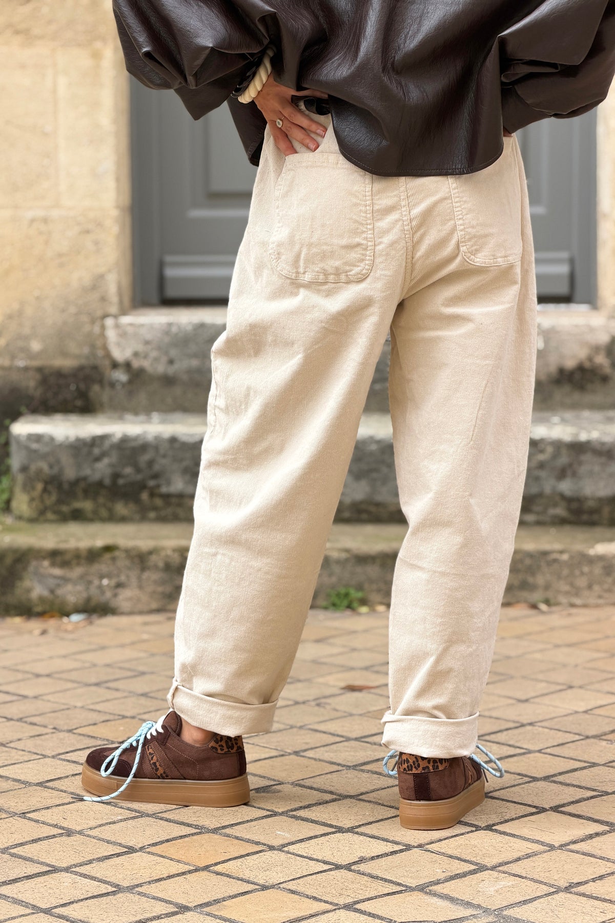 Cream Corduroy Utility Pants
