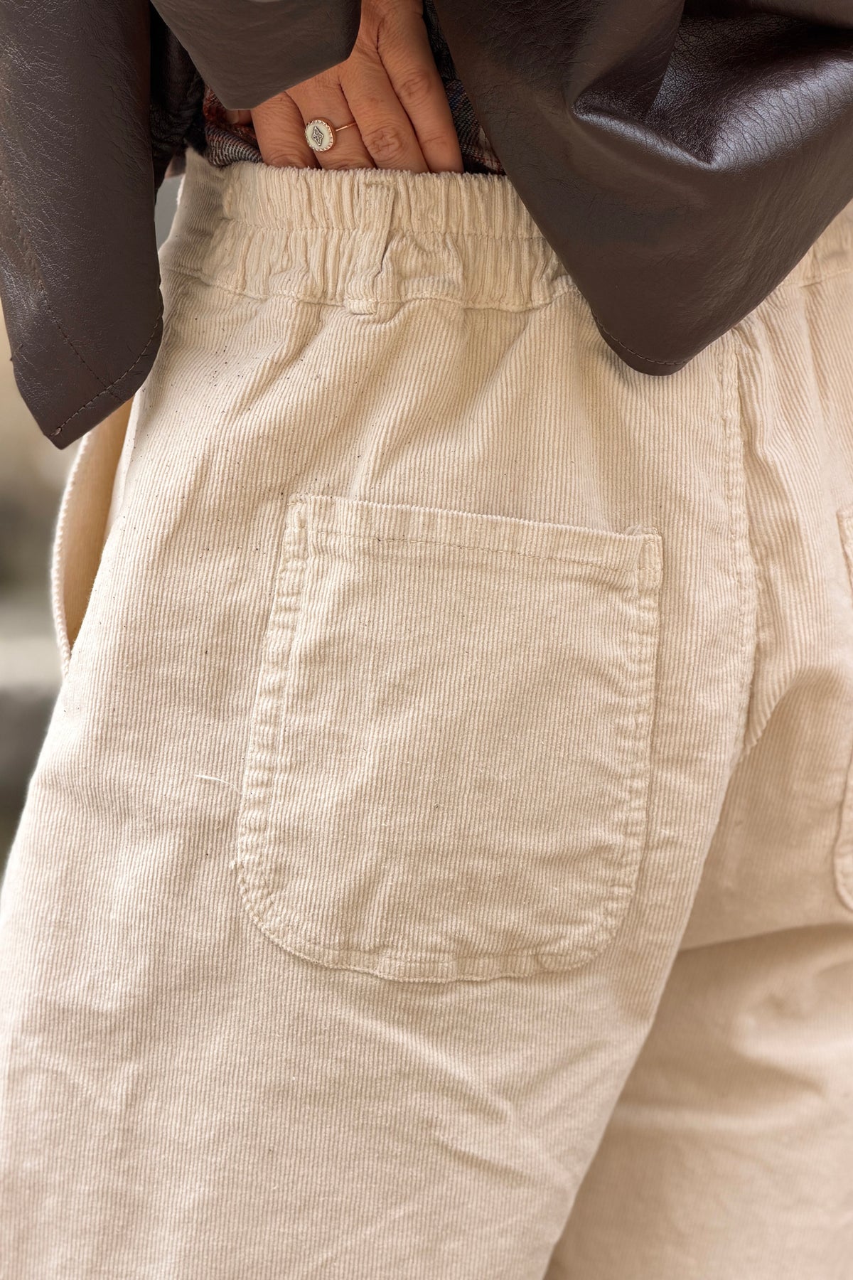 Cream Corduroy Utility Pants
