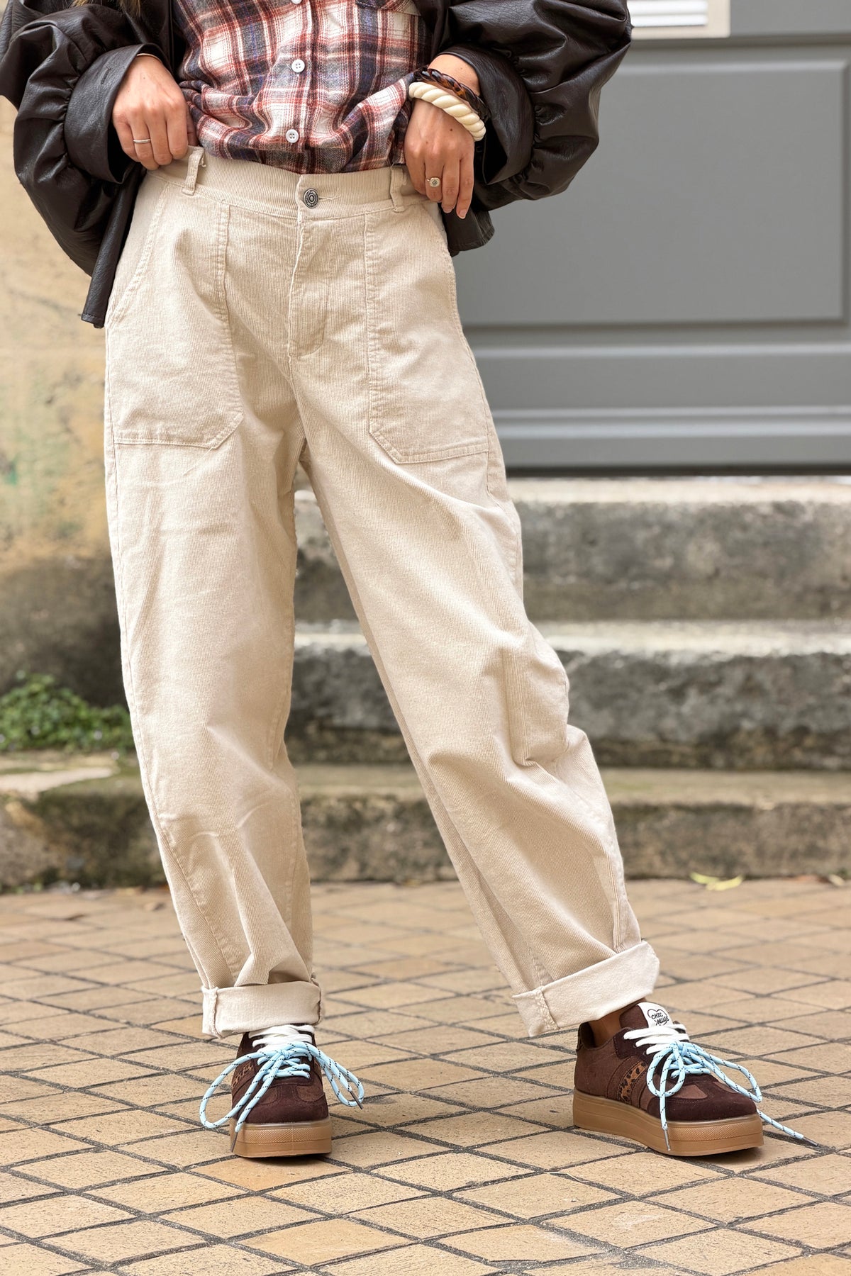 Cream Corduroy Utility Pants