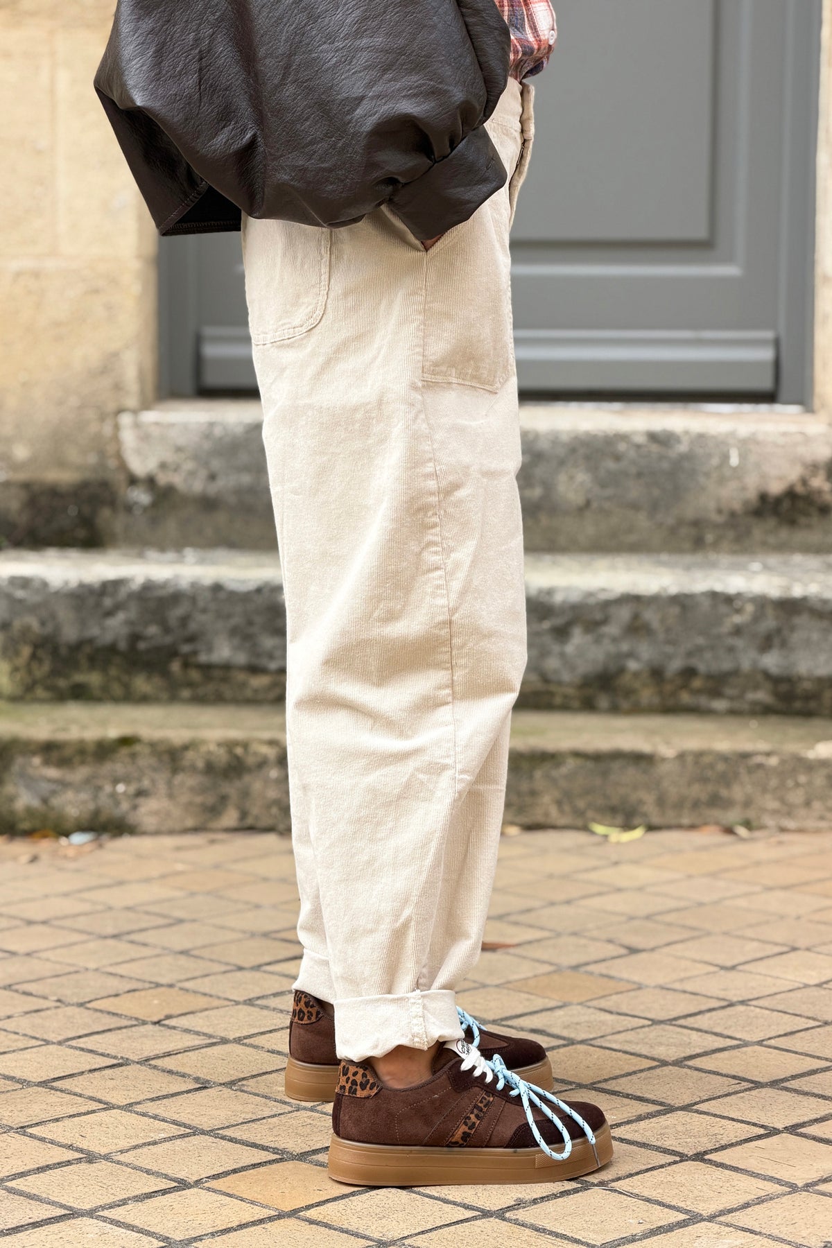 Cream Corduroy Utility Pants