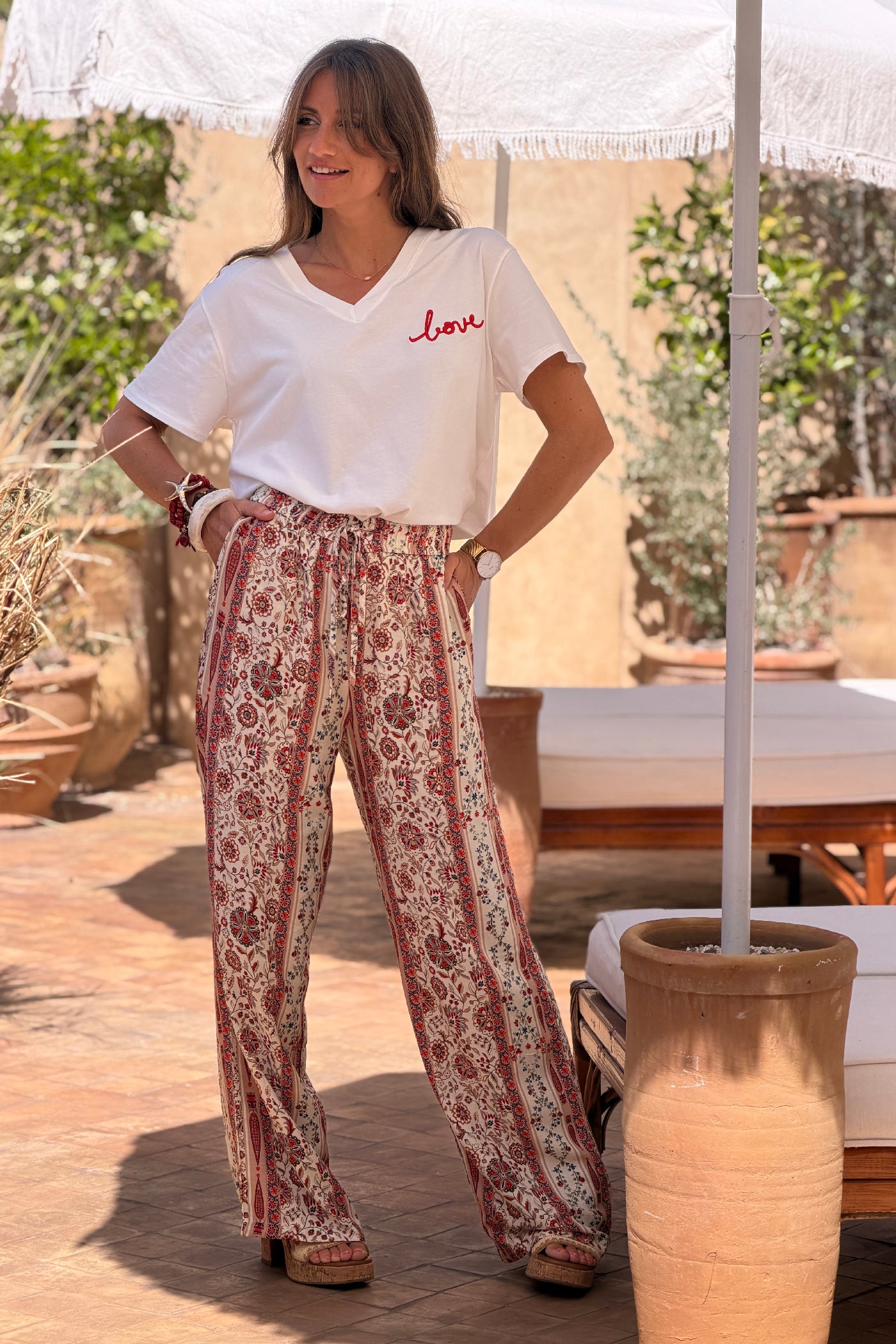 Merlot Floral Medallion Viscose Pull-On Pants