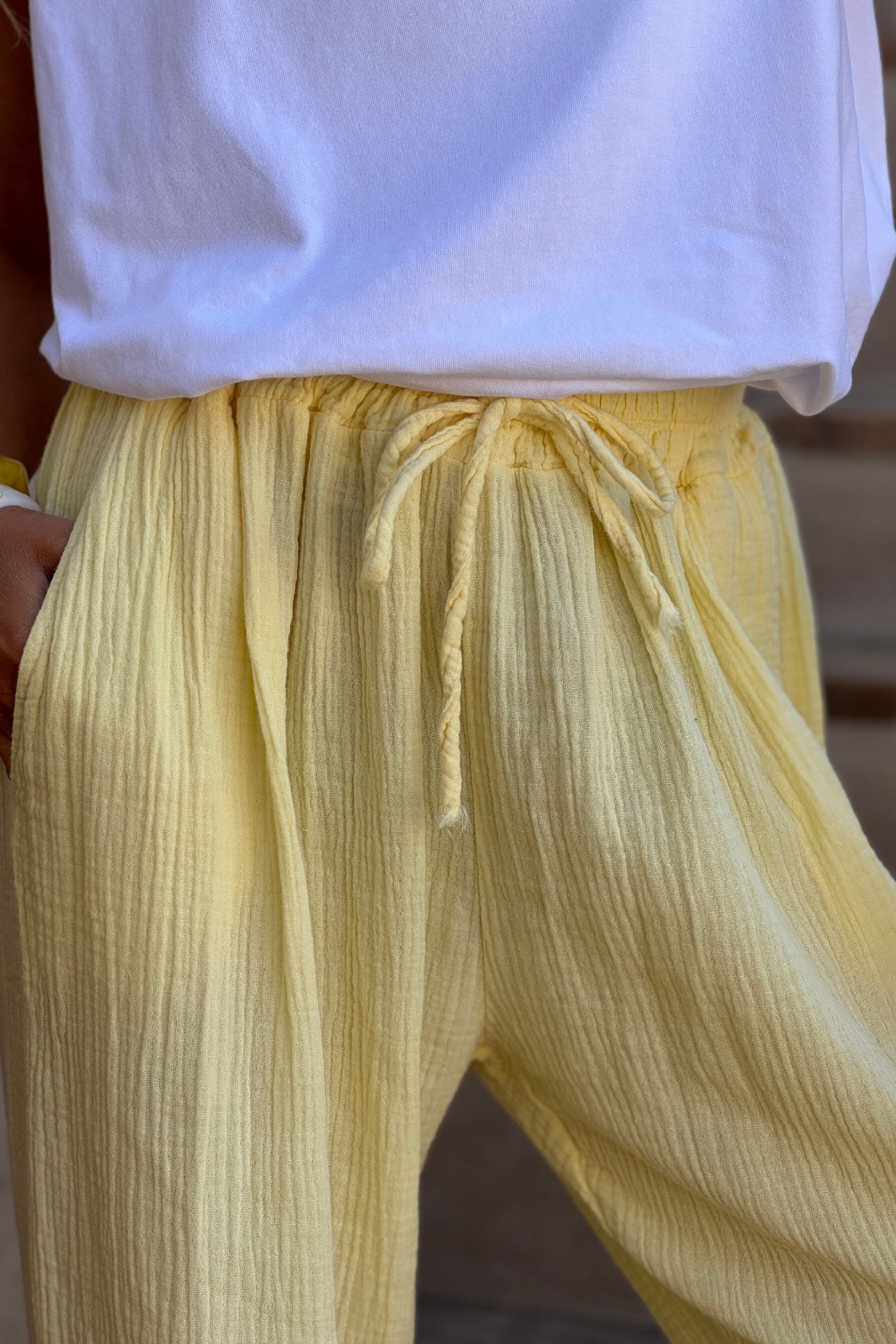 Yellow Crinkle Gauze Pull-On Pant