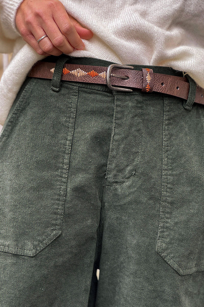 Olive Corduroy Carpenter Pants with Belt